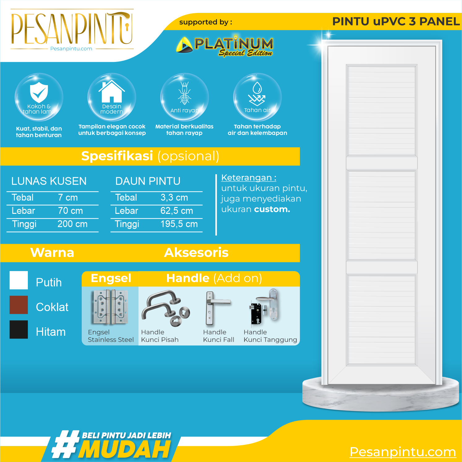 Pintu uPVC Premium 3 Panel - Platinum Spesial Edition